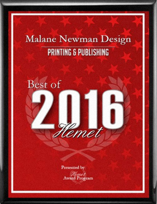 malane newman design wins award for Best of Hemet in Printing & Publishing 2016