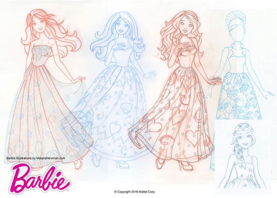 Collection of Freehand Barbie Cartoon Sketches that Were Not Used collection of freehand barbie sketches that were not used