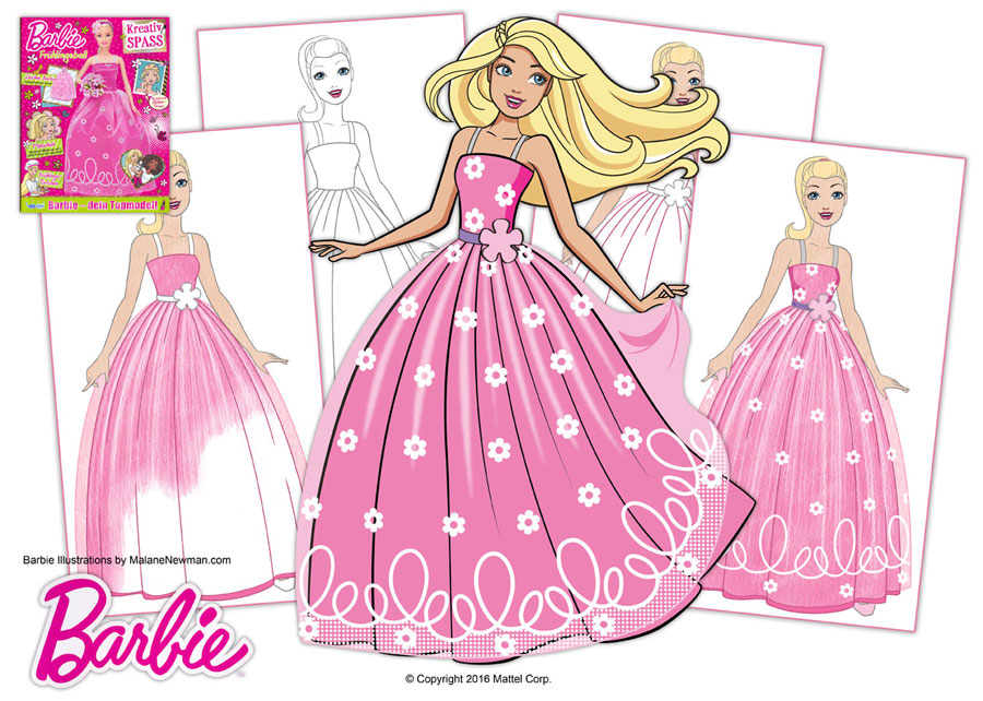 Some Cartoon Illustrations of Barbie’s Spring Dress Drawing Lesson in Barbie Magazine. some cartoon illustrations of barbie's spring dress drawing lesson in barbie magazine