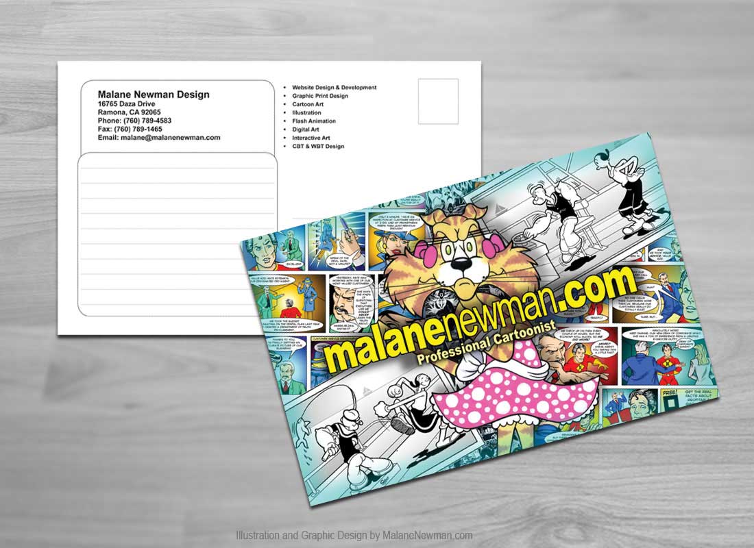 postcard graphic design for freelance cartoonist