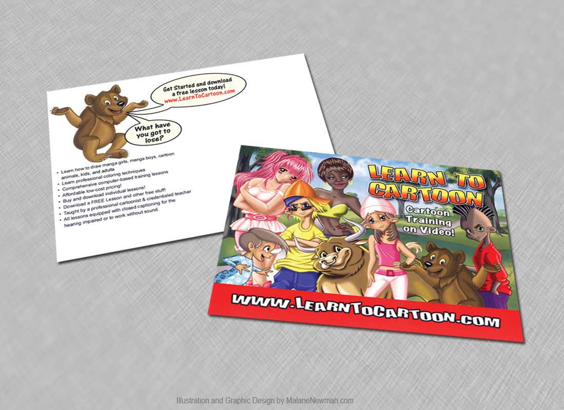 postcard graphic design for online cartoon training site