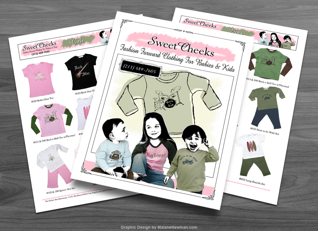 graphic design of sales sheet and branding for children's clothing line