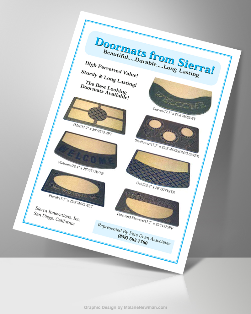 graphic design of sales sheet promoting doormat products from sierra innovations