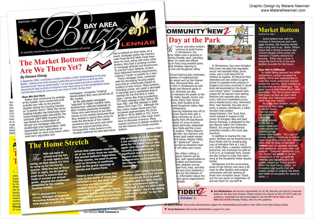 newsletter edition #1 for lennar corp by freelance graphic designer