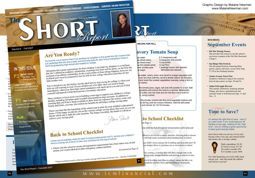 fall newsletter branding and graphic design for financial consultant