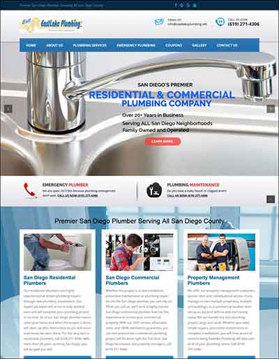 Freelance Website Designer for Eastlake Plumbing.net Photo shows a screen capture of the Freelance Wordpress website designed and developed for Eastlake Plumbing.net