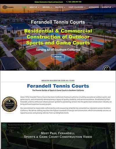 Photo shows a screen capture of the Freelance Wordpress website designed and developed for Ferandell Tennis Courts.com